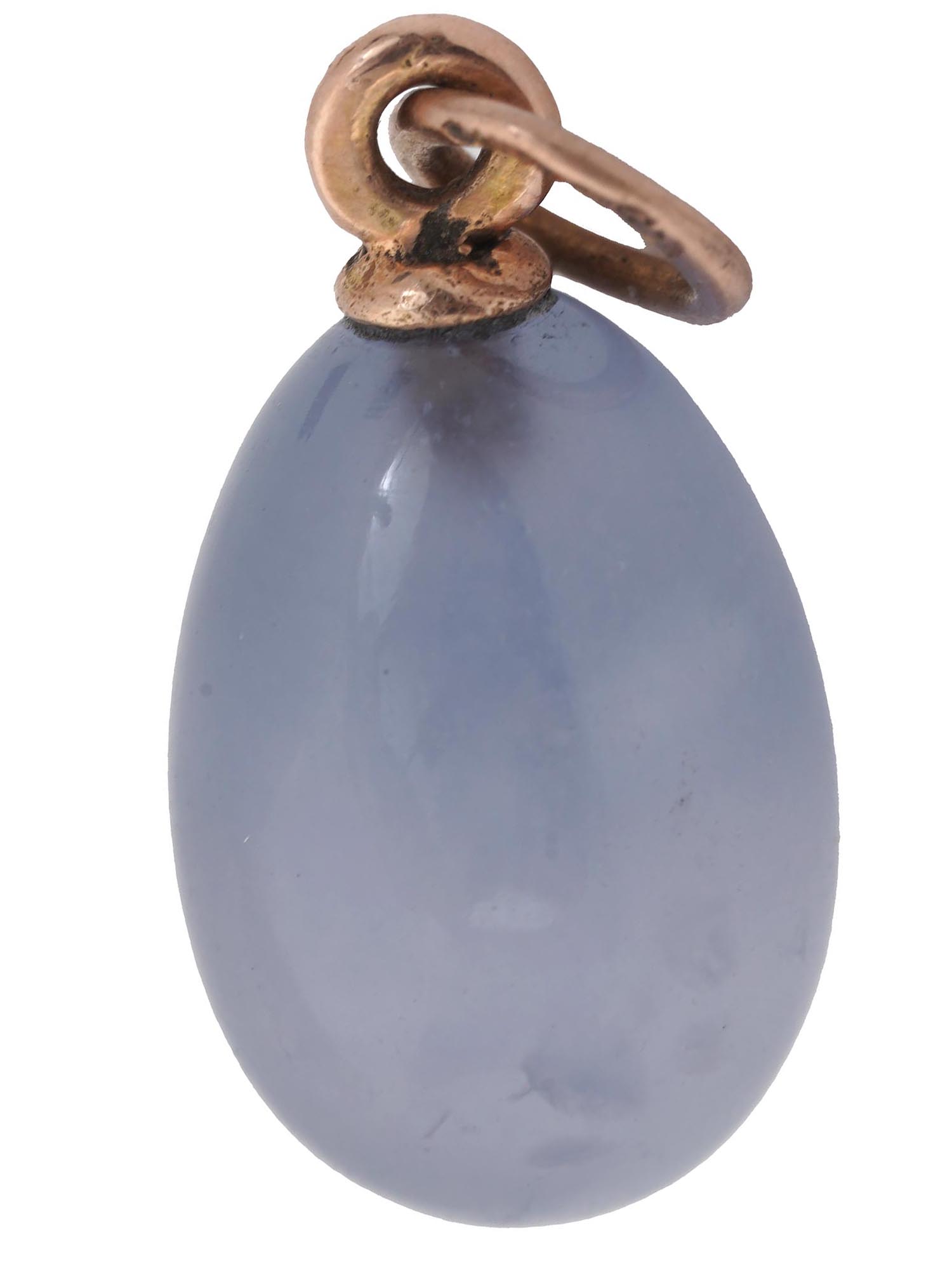 RUSSIAN GOLD, BLUE CHALCEDONY DIAMOND EGG PENDANT PIC-1